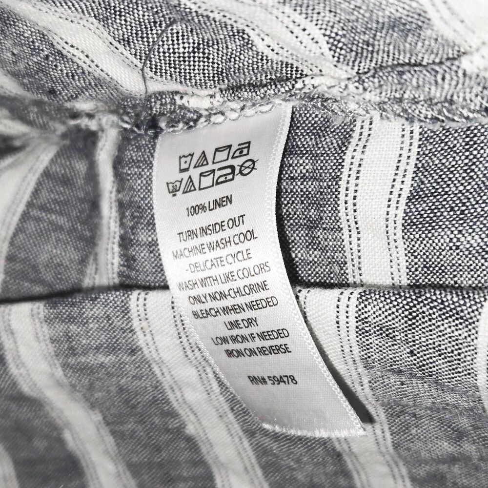 CHRISTIAN SIRIANO TOP Linen Blouse Grey/White Stripes 3/4 Sleeve Women Medium US - Picture 5 of 5